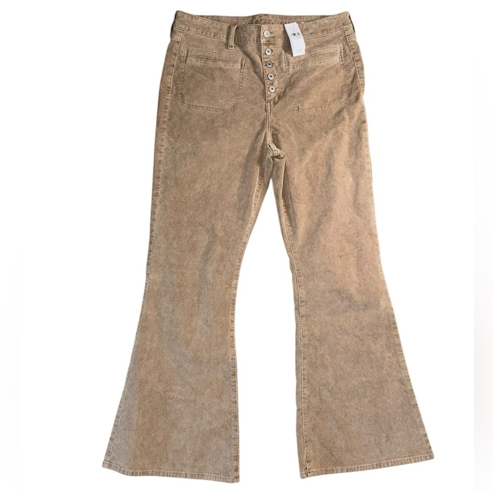American Eagle Corduroy Flare Pants Women Size 16 Tan High-Rise Button Fly Y2K